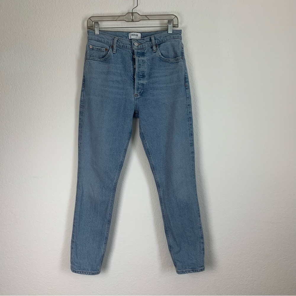 Agolde Womens light blue nico high rise slim fit button fly jeans 28
